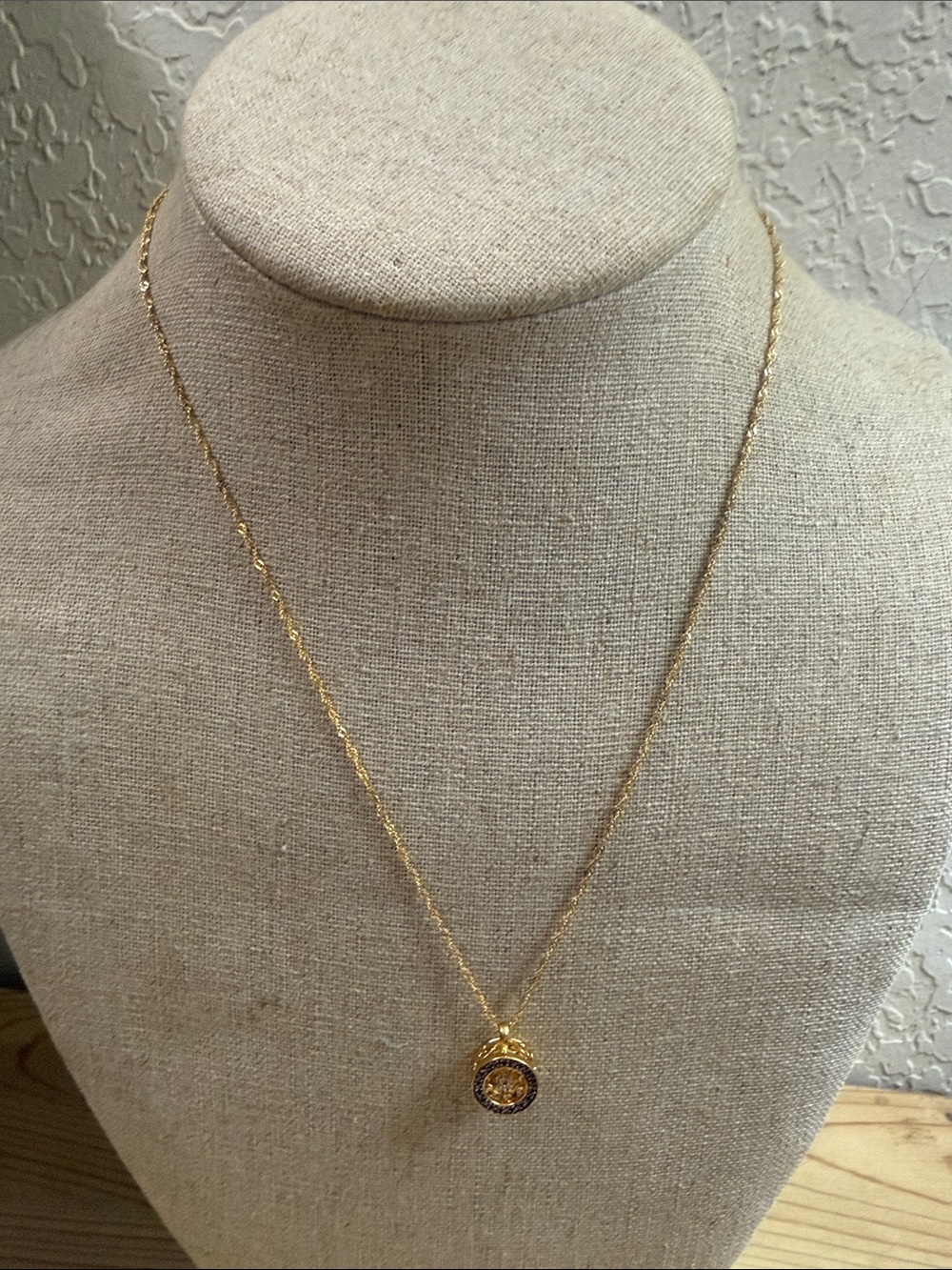 Gold Pendant Necklace with Round Crystal Accent - Women Jewelry sterling 925